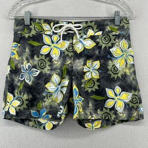 PARKE & RONEN Shorts Mens 30 Swim Trunks 4" Floral Hawaiian Mesh Lined Green USA